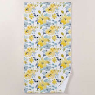 Serviette De Plage Motif jaune et bleu d'aquarelle