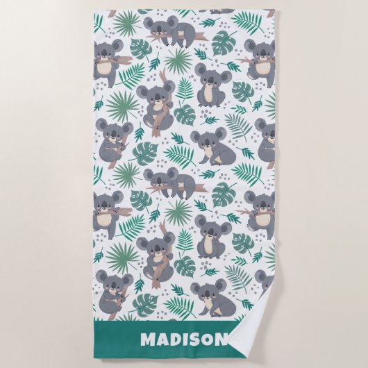 Serviette De Plage Motif Koalas de texte personnalisé (Devant)