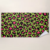 Serviette De Plage Motif léopard en framboise sur Lime Green (Devant)