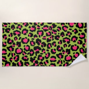 Serviette De Plage Motif léopard en framboise sur Lime Green