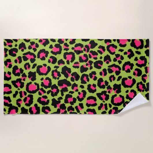 Serviette De Plage Motif léopard en framboise sur Lime Green (Devant)