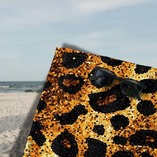 Serviette De Plage Motif Léopard Marron Doré Pailleté Luxe