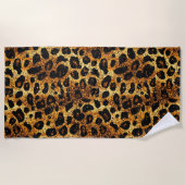 Serviette De Plage Motif Léopard Marron Doré Pailleté Luxe (Devant)