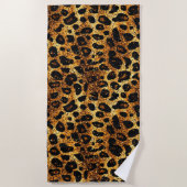 Serviette De Plage Motif Léopard Marron Doré Pailleté Luxe (Devant)