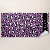 Serviette De Plage Motif léopard, Spots, Leopard pourpre, Votre Nom (Devant)