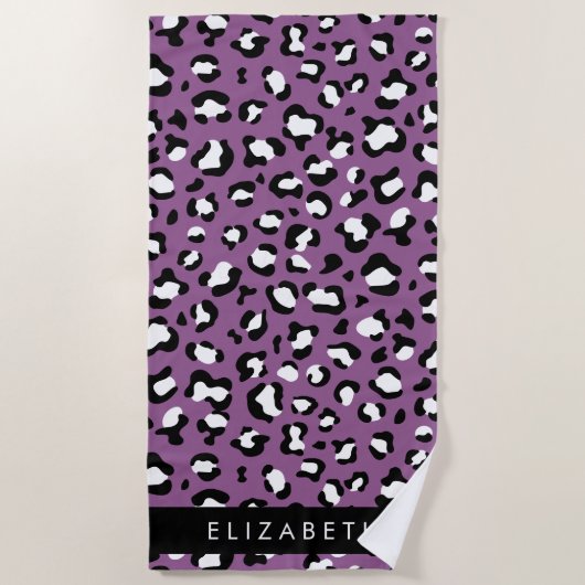 Serviette De Plage Motif léopard, Spots, Leopard pourpre, Votre Nom (Devant)