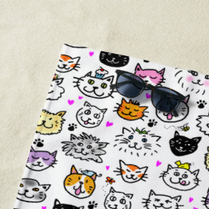 Serviette De Plage Motif lunatique de visages de chat