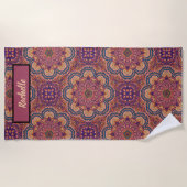 Serviette De Plage Motif Mandala couleur terre Monogramme (Devant)