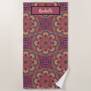 Serviette De Plage Motif Mandala couleur terre Monogramme