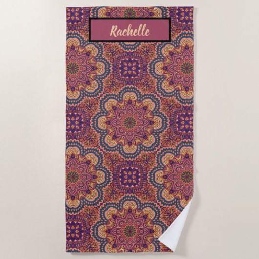 Serviette De Plage Motif Mandala couleur terre Monogramme (Devant)