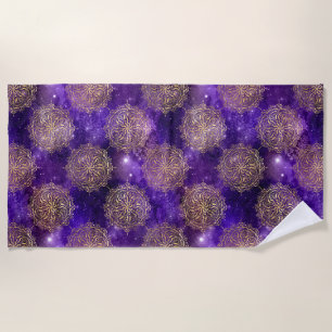 Serviette De Plage Motif Mandala Dharma Galaxie Or & Violet