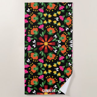 Serviette De Plage Motif mexicain de broderie en noir