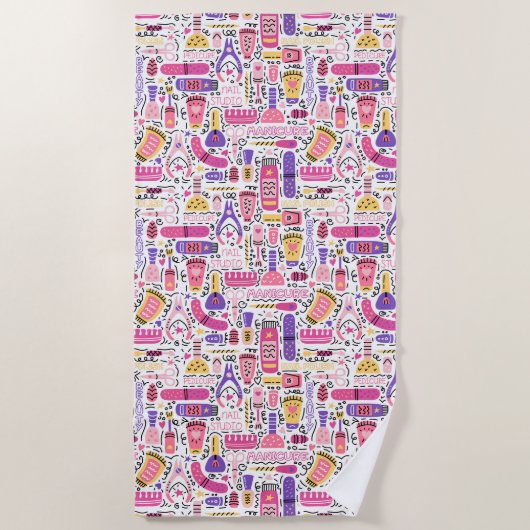 Serviette De Plage Motif mignon de manucure de griffonnage (Devant)
