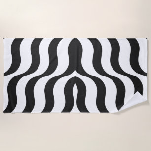 Serviette De Plage motif moderne à rayure zébrée noire + blanche cous