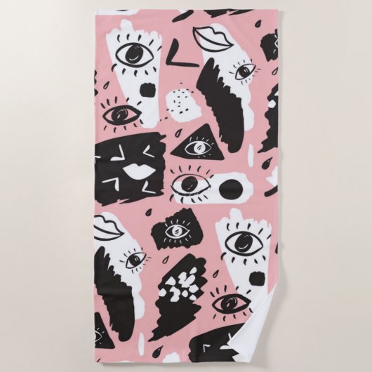 Serviette De Plage Motif moderne abstrait d'oeil et de lèvres (Devant)