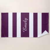 Serviette De Plage Motif moderne élégant violet stries Nom (Devant)