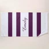 Serviette De Plage Motif moderne élégant violet stries Nom (Devant)