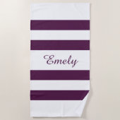 Serviette De Plage Motif moderne élégant violet stries Nom (Devant)