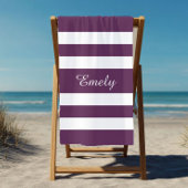 Serviette De Plage Motif moderne élégant violet stries Nom