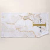 Serviette De Plage Motif moderne en marbre Monogramme Personnalisé (Devant)