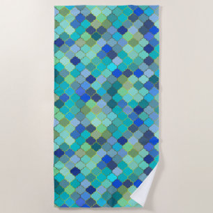 Serviette De Plage Motif mosaïque marocaine bleu aqua