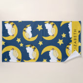 Serviette De Plage Motif mouton, Mouton dormant, Lune, Votre Nom (Devant)