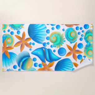 Serviette De Plage Motif océanique de coquillages et de sébastes