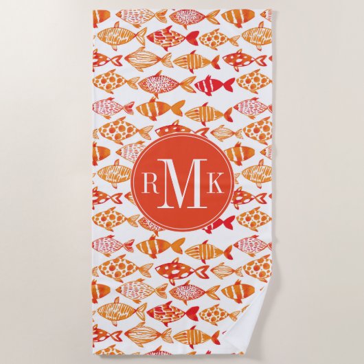 Serviette De Plage Motif orange lumineux de poissons d'aquarelle (Devant)