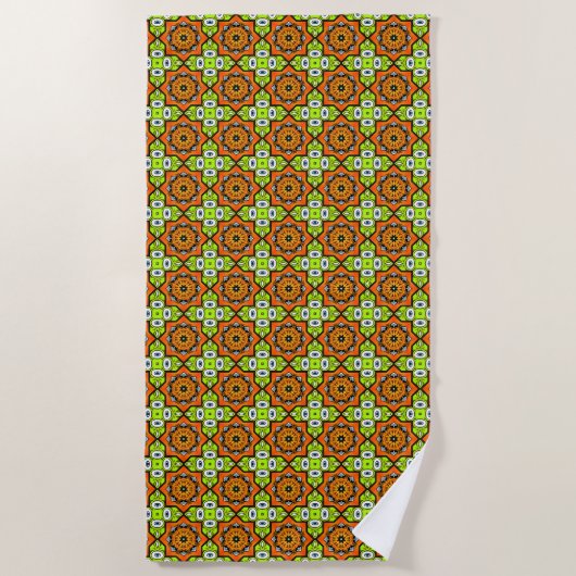 Serviette De Plage Motif orange, vert et bleu (Devant)