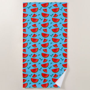 Serviette De Plage Motif Pastèque Sur Fond Bleu