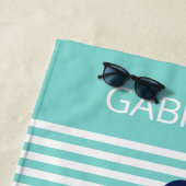 Serviette De Plage Motif personnalisé Aqua Turquoise White Preppy Str (En situation)