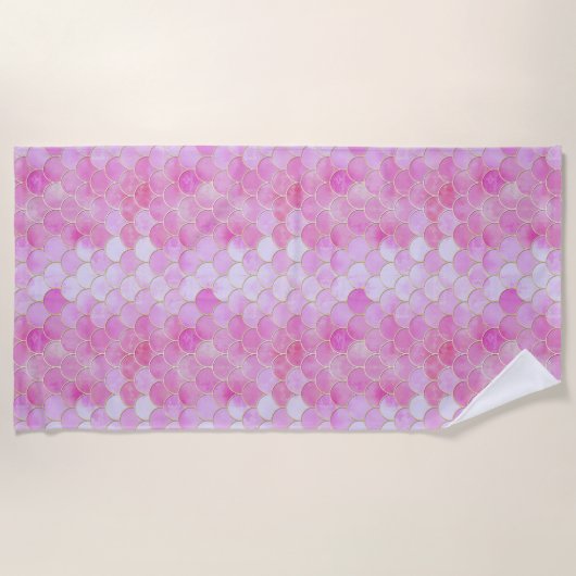 Serviette De Plage Motif Pink Pastel & Gold Shimmer Mermaid (Devant)