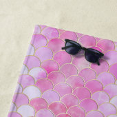 Serviette De Plage Motif Pink Pastel & Gold Shimmer Mermaid (En situation)