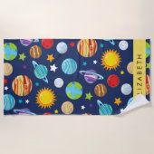 Serviette De Plage Motif, Planètes, Étoiles, Cosmos, Votre Nom (Devant)