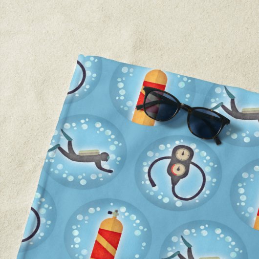 Serviette De Plage Motif plongée sous-marine - Cute Scuba Thème (En situation)