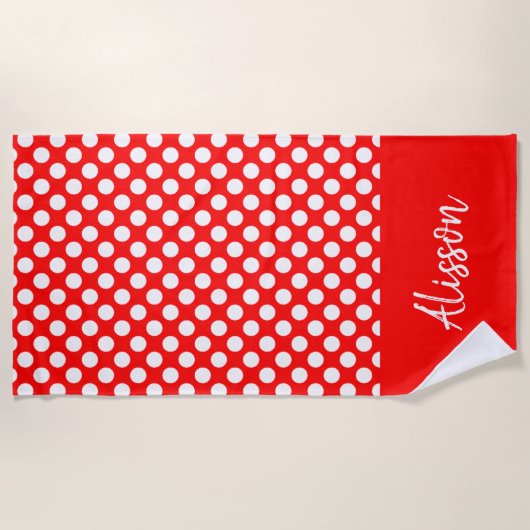 Serviette De Plage Motif pois blanc élégant personnalisé rouge (Devant)