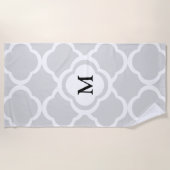 Serviette De Plage Motif Quatrefoil blanc gris Monogramme (Devant)