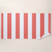 Serviette De Plage Motif rayé blanc de corail moderne (Devant)