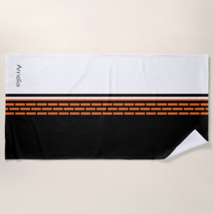 Serviette De Plage Motif rayé noir blanc orange Monogram
