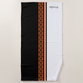 Serviette De Plage Motif rayé noir blanc orange Monogram (Devant)