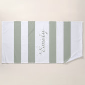 Serviette De Plage Motif rayé vert sauge moderne (Devant)