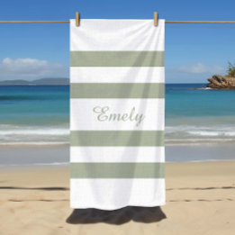 Serviette De Plage Motif rayé vert sauge moderne