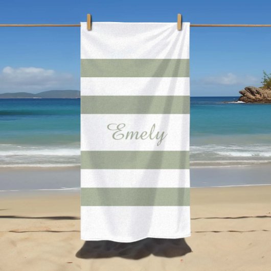 Serviette De Plage Motif rayé vert sauge moderne