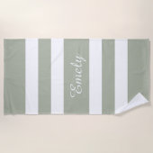Serviette De Plage Motif rayé vert sauge moderne Nom (Devant)