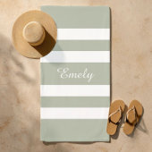 Serviette De Plage Motif rayé vert sauge moderne Nom