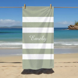 Serviette De Plage Motif rayé vert sauge moderne Nom