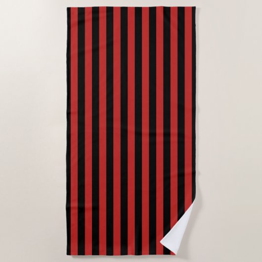Serviette De Plage Motif rayé vertical noir et rouge (Devant)