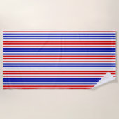 Serviette De Plage Motif rayures blanches rouges bleues (Devant)
