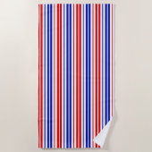 Serviette De Plage Motif rayures blanches rouges bleues (Devant)