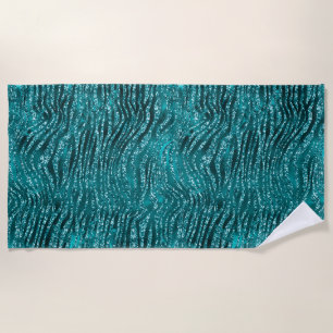 Serviette De Plage Motif rayures de tigre ombré sarcelle pailleté Gla